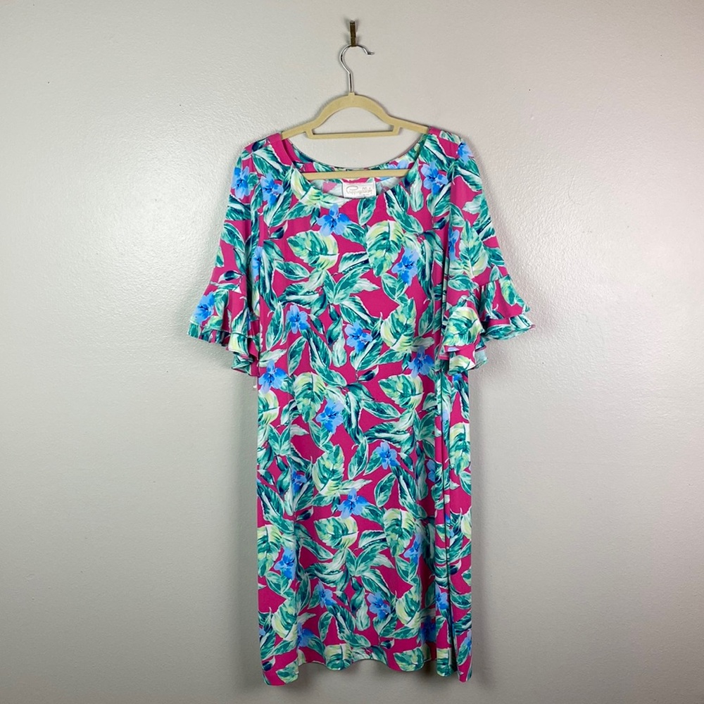 Pappagallo | Pink Floral Flutter Sleeve Dress Plus 2X